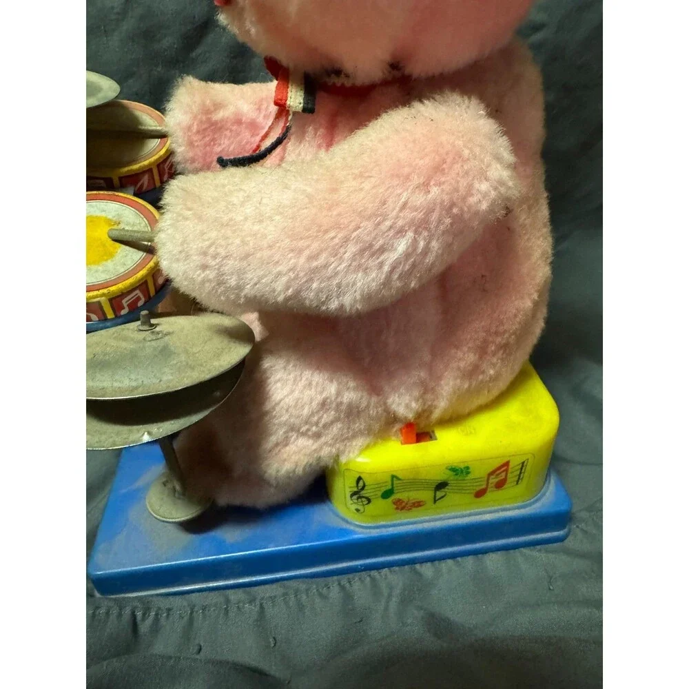 Vintage Son-Ai Toys Japan Pink Bunny Rabbit Drummer Tin Litho Battery Toy Parts